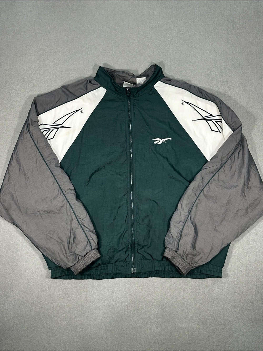 Vintage Men’s Reebok Windbreaker Jacket XL Green Gray Full Zip 90s